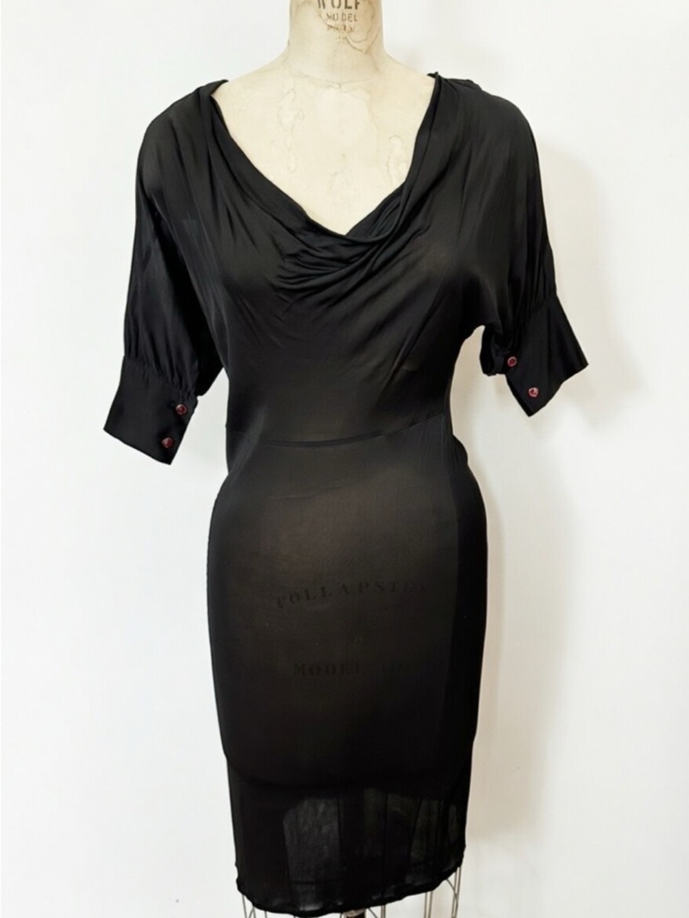 STELLA McCARTNEY Black Draped Neck Matte Jersey Sheath Dress 
Made in Italy
